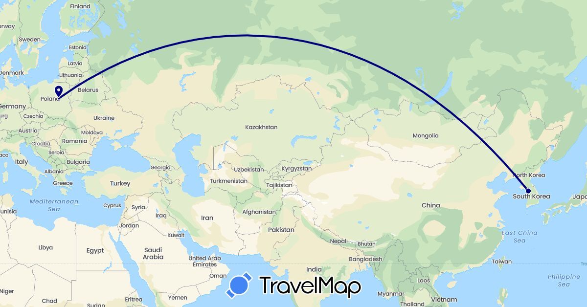 TravelMap itinerary: driving in South Korea, Poland (Asia, Europe)